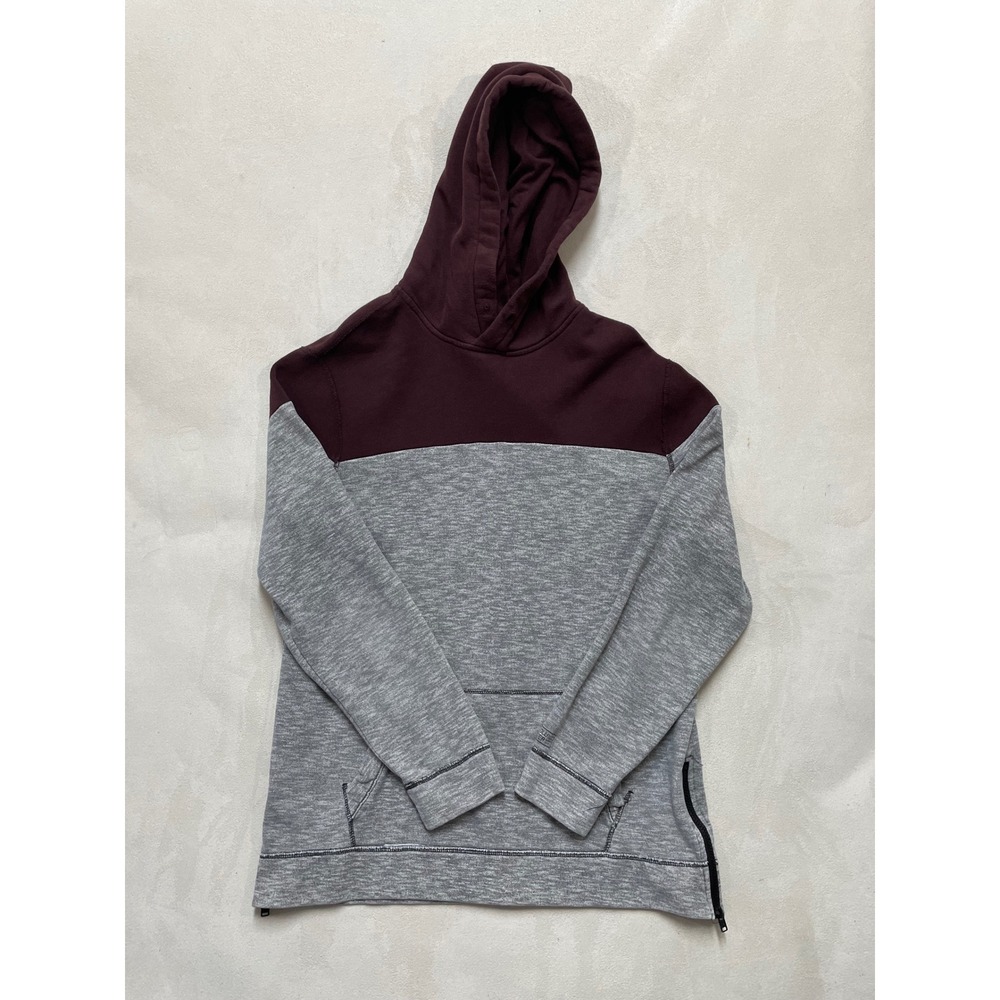 Hollister Mens Colorblock Hoodie Gray Maroon Side Zip Pullover Sweatshirt XL